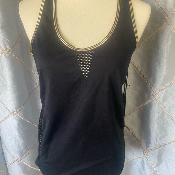 BEBE Black Mesh Detail Tank Top - Picture 1 of 9